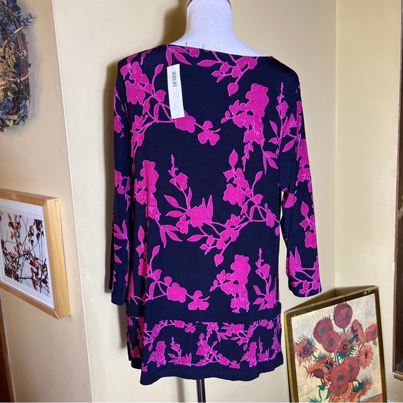 CHICOS TRAVELERS Size 2 Large Floral Tunic Stretch Blue Pink Cozy Pretty $90 NWT - Picture 5 of 14